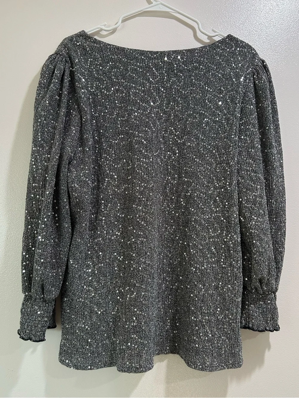 Notations NWT Silver Metallic Sequin V-Neck Blouse Size L - Picture 4 of 10